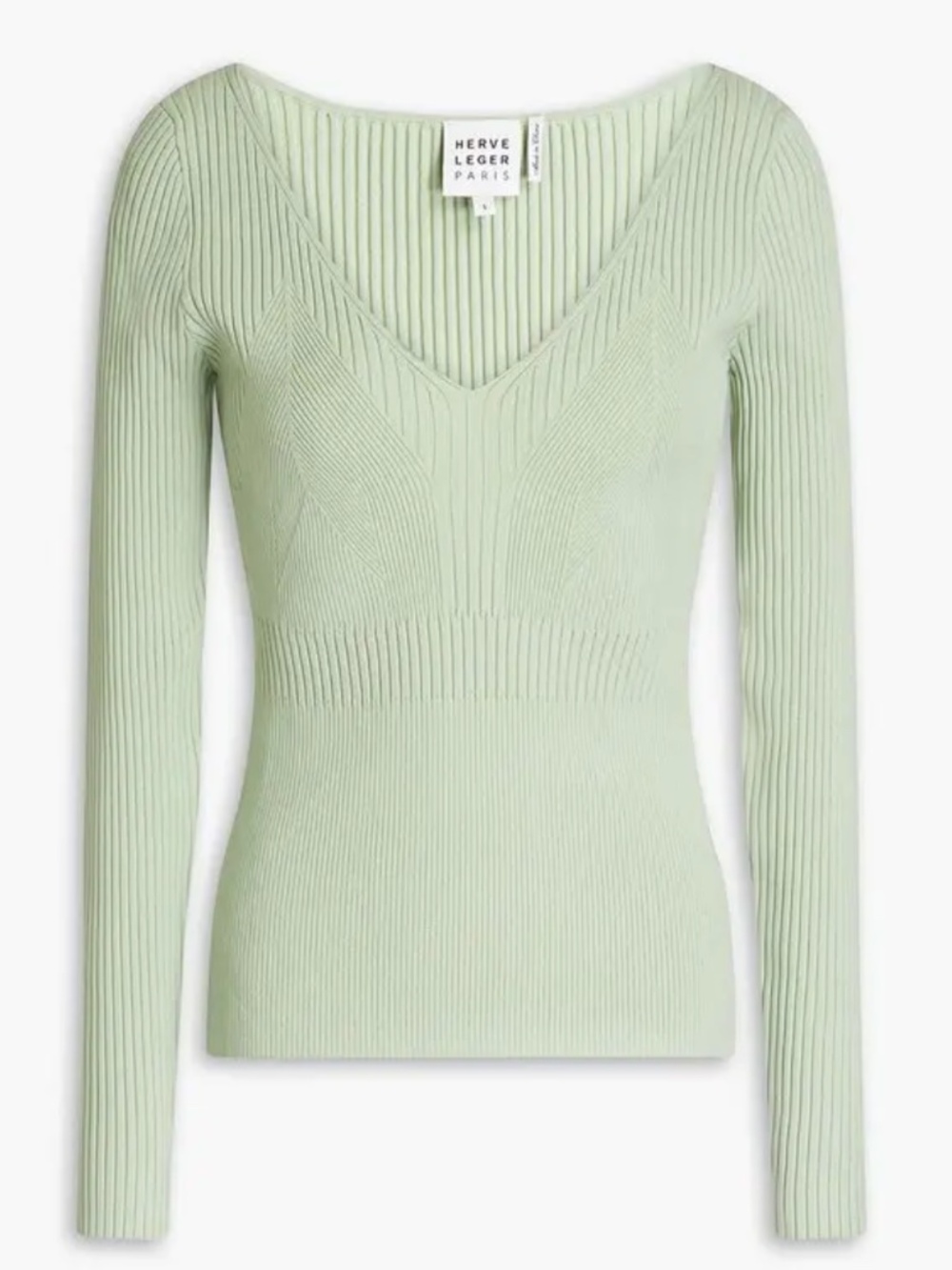 HERVE LEGER Laurel Ribbed-Knit Top - Sage Green Size S - $1,090 NWT